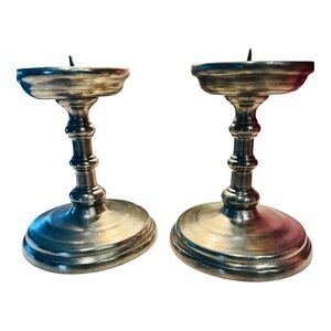 Vintage Pewter Candlesticks Set of 2 Marked Hallmarked Footed  Candle Holder 5”